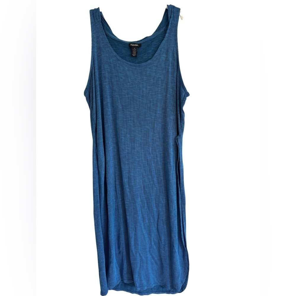 Rouge Collection Blue Ribbed Hooded Jersey Knit Maxi Dress Size 3X